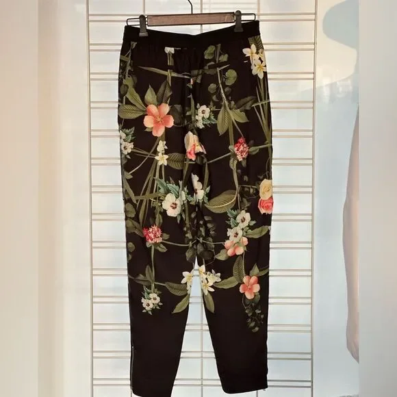 TED BAKER Floral Pant size 2 Black side pockets back zipper pocket - Picture 4 of 9